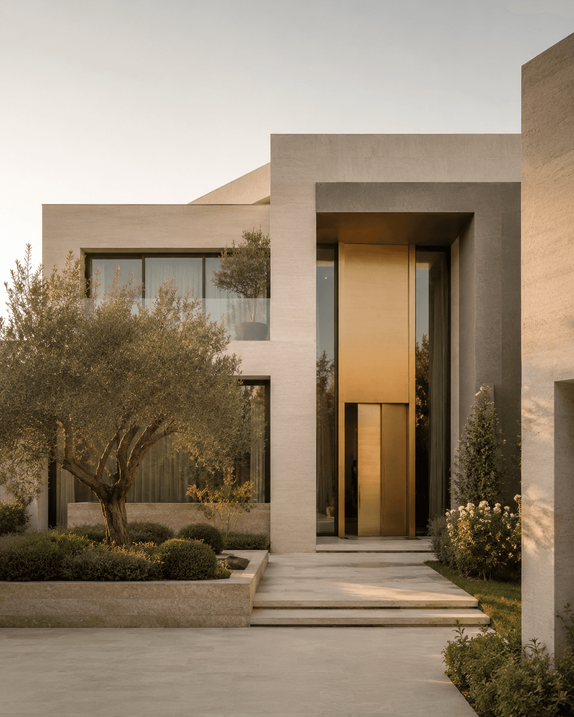 Contemporary residential architecture with landscaped outdoor space